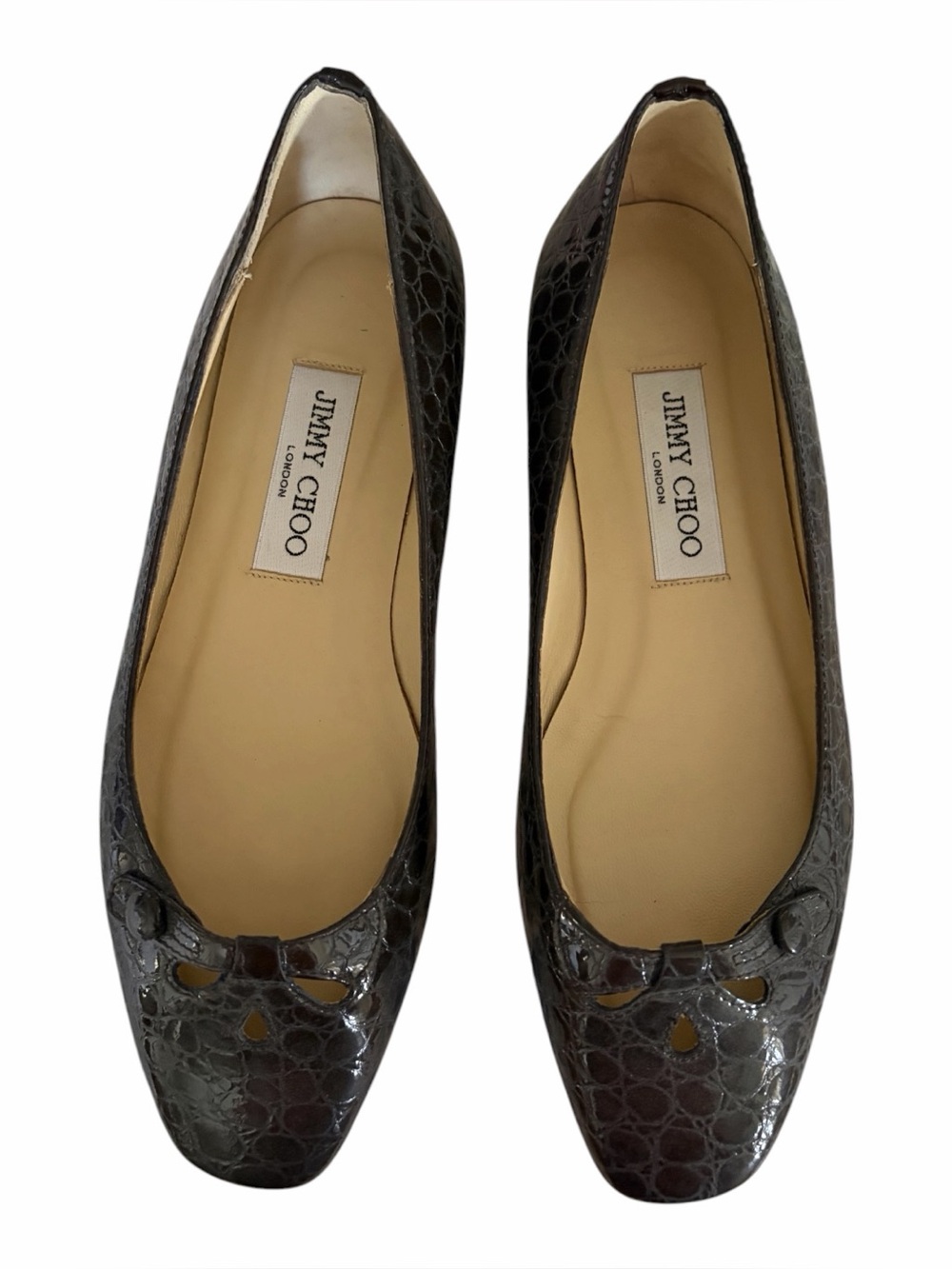 Jimmy Choo Crocodile Embossed Leather Flats
